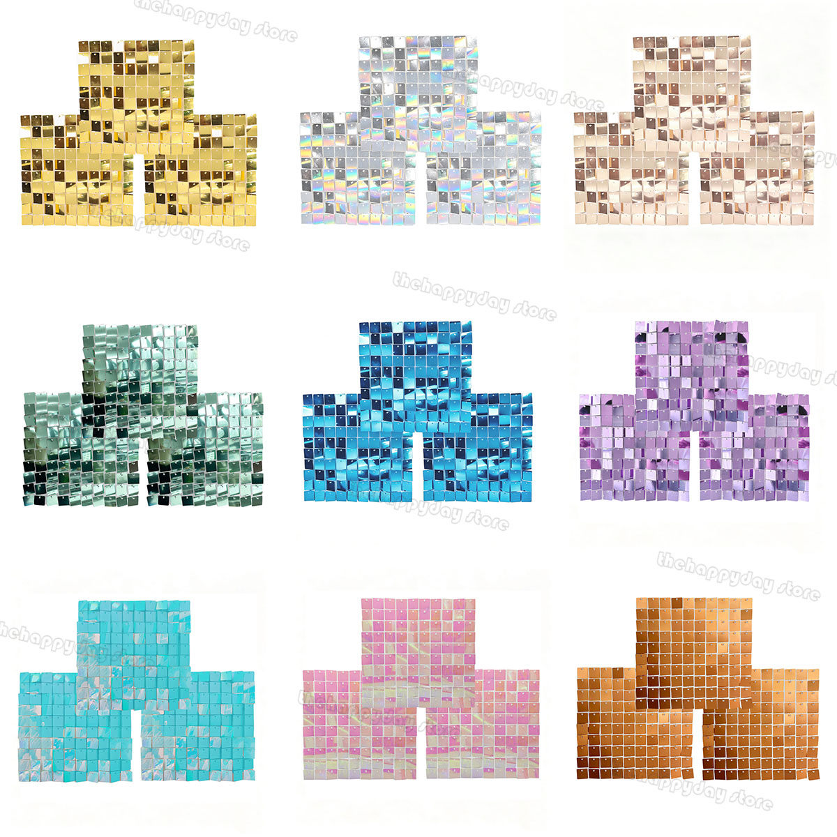 Sequin Fabric Panel - 18-3Pcs Shimmer Wall Backdrop Panels Square
