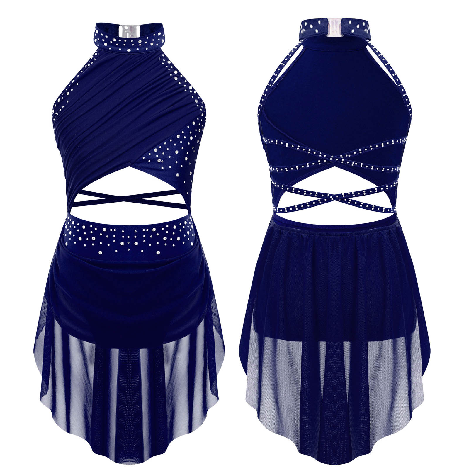 Kids Girls Ballet Leotard Dres - Rhinestone Banding Trim ulasan dan harga