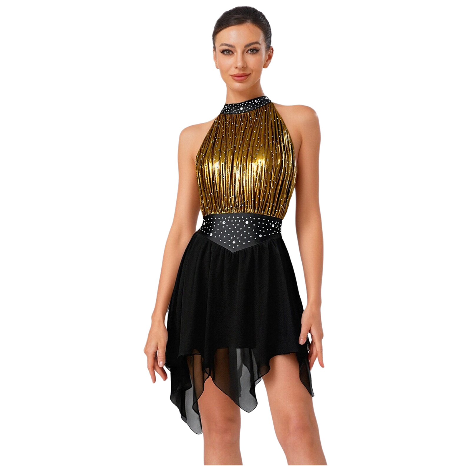 Women Sleeveless Shiny Rhinest - Rhinestone Banding Trim ulasan dan harga
