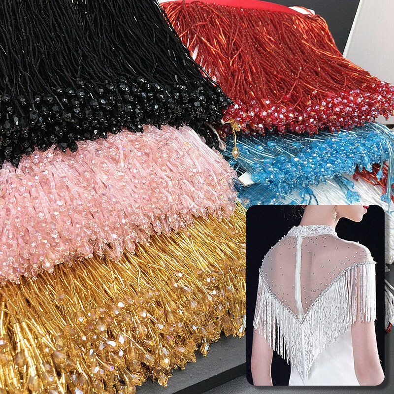 90x15cm Crystal Tassel Lace Be - Beaded Trim Fringe ulasan dan harga
