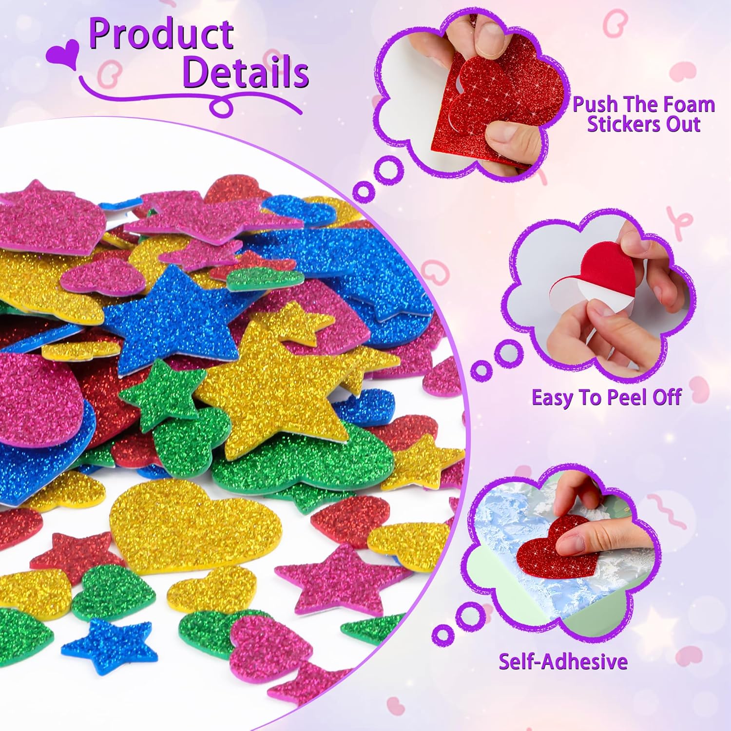 625Pcs Glitter Heart Foam Stic - Glitter Vinyl Roll ulasan dan harga