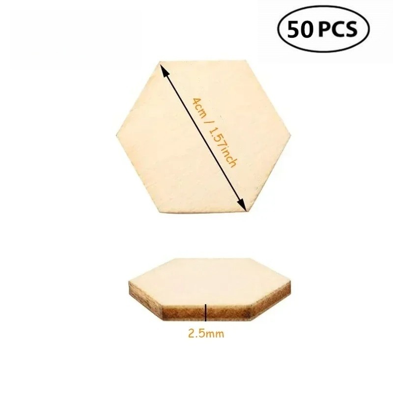 50PCS 4CM Unfinished Wood Hexa - Craft Embellishment ulasan dan harga