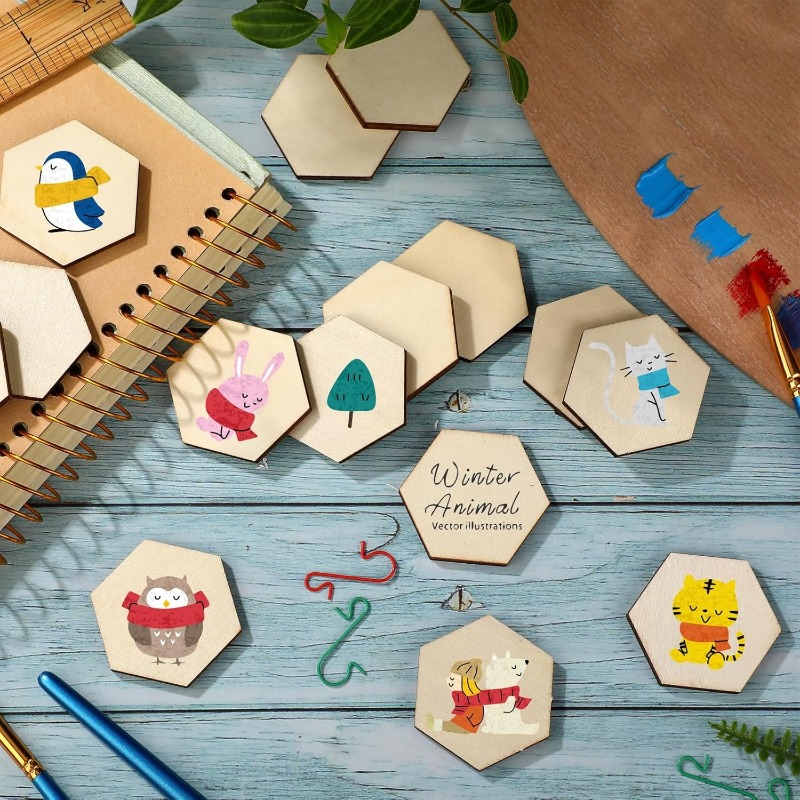 50PCS 4CM Unfinished Wood Hexa - Craft Embellishment ulasan dan harga