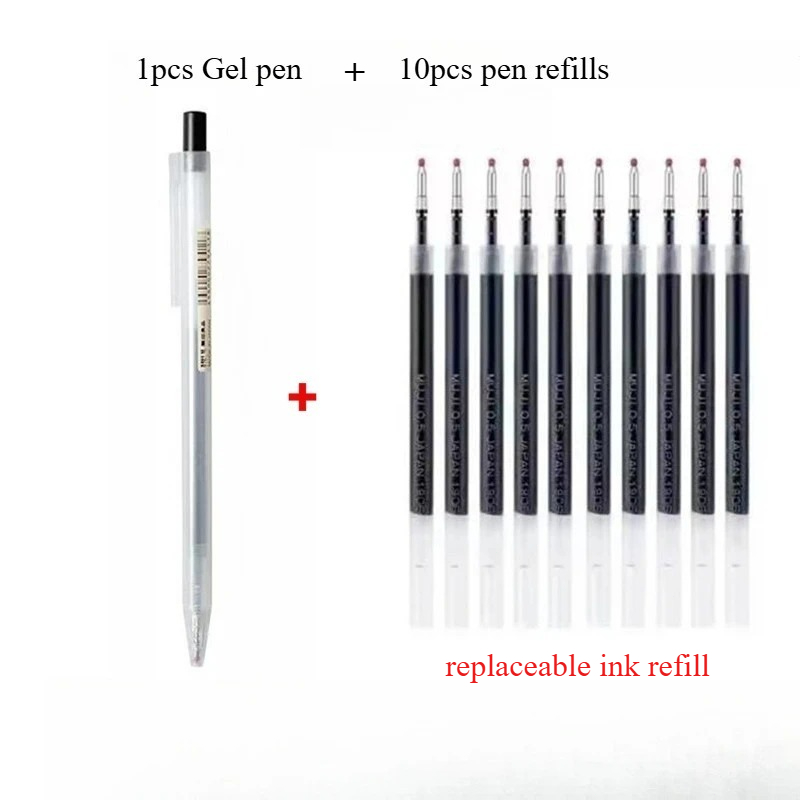 10pcs Press pen refills with 1 - Muji Stationery Gel Pen ulasan dan harga