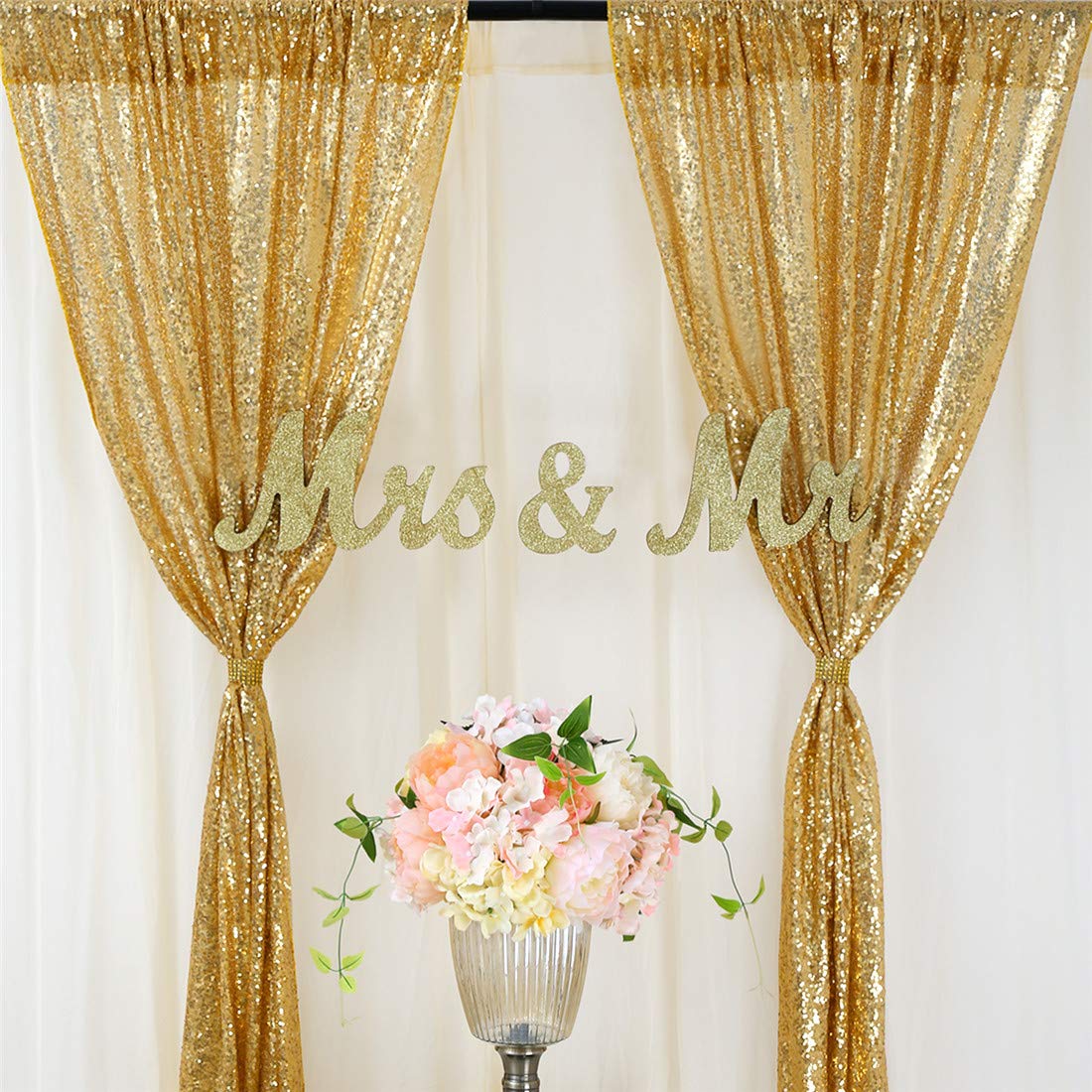 2PCS Gold Sequin Party Backdro - Sequin Fabric Panel ulasan dan harga