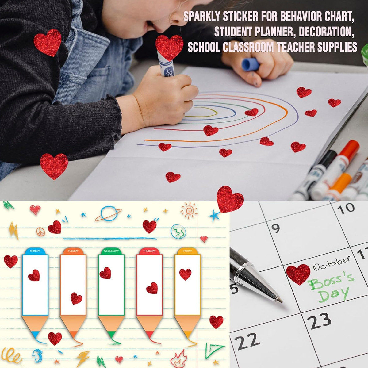 600 Pcs Red Heart Stickers, Sm - Glitter Vinyl Roll ulasan dan harga